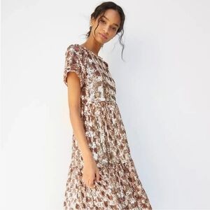 Anthropologie Maeve Bernadette Rose Gold Sequin Midi Dress